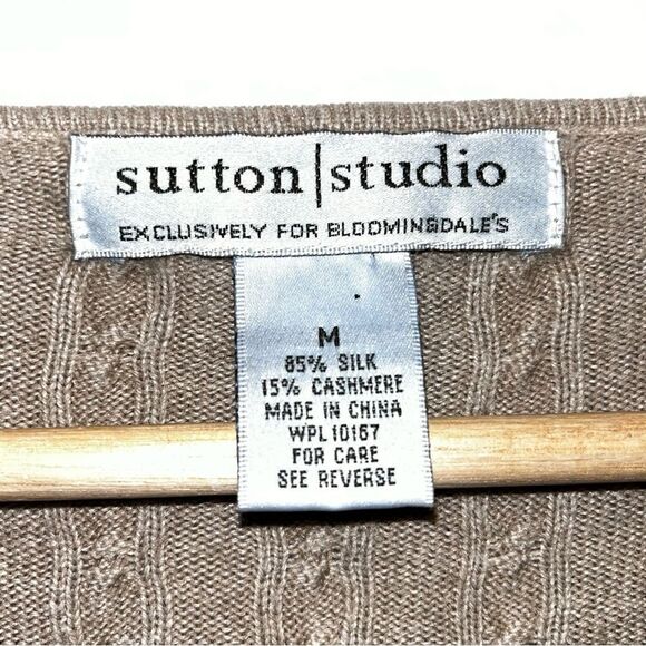 Sutton Studio by Bloomingdale’s Tan Silk Cashmere Knit l Sweater Women's Size M - Picture 7 of 8